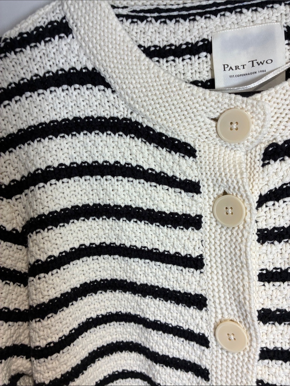 Part Two Copenhagen Striped Cotton Knit Cardigan Sweater XL - Picture 4 of 8